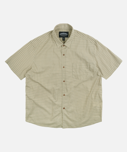 COTTON CHECK RELAXED HALF SHIRT _ LIGHT OLIVE