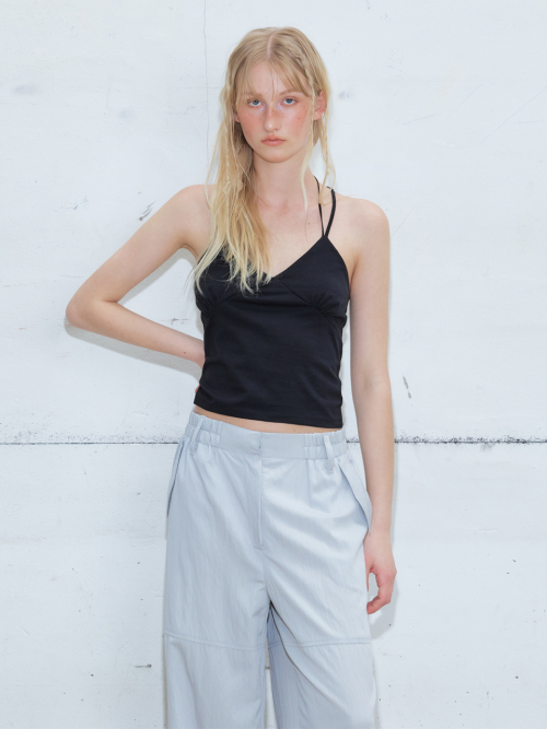 Triangle Halter Sleeveless Top, Black