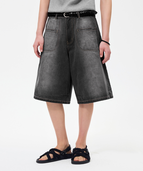 Джинсовые бермуды с круглыми карманами Light Grey