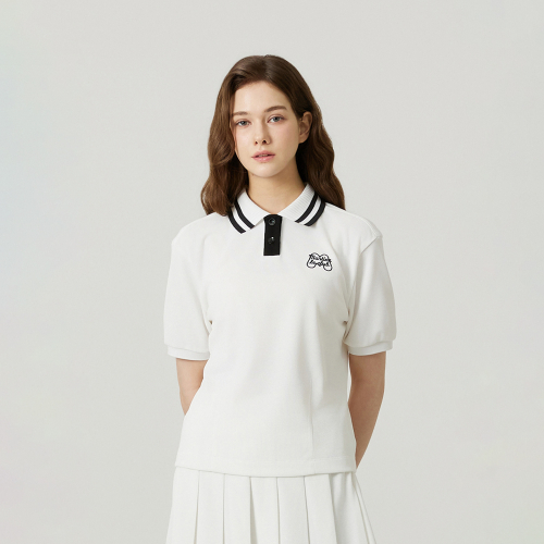 Knit Collar Crop Short Sleeve T-shirt_OFF-белый