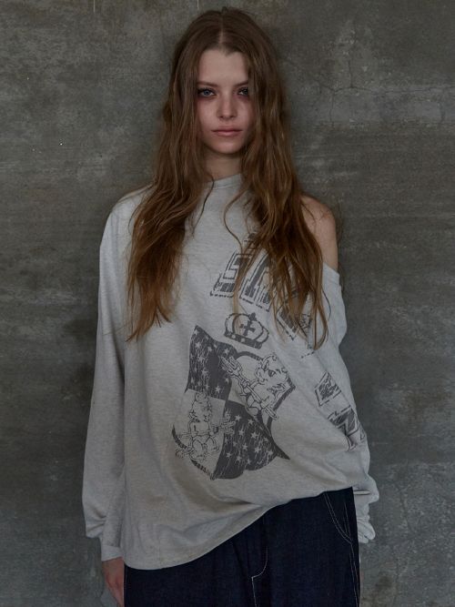 Re-work TOUGH LOVE T Shirt Melange Oatmeal