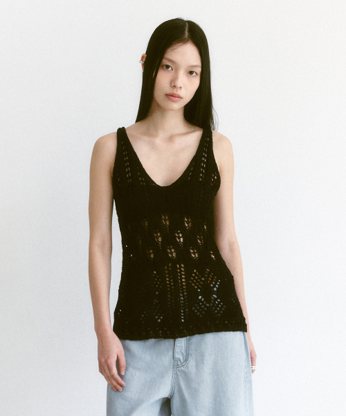 BACK RIBBON NET SLEEVELESS(BK)