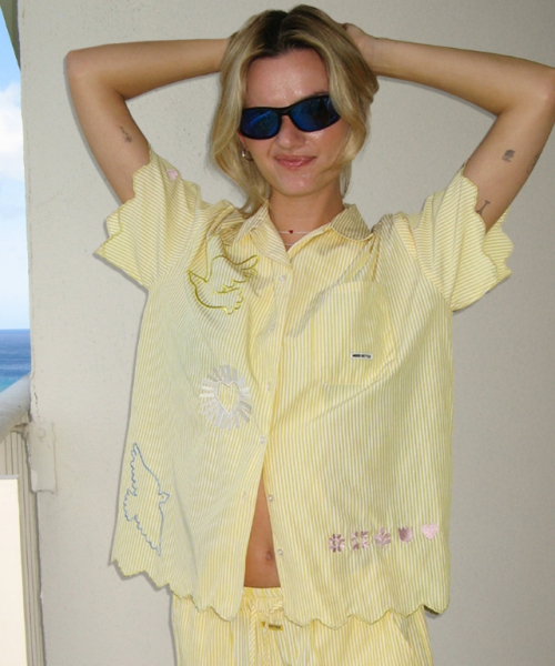 무드베러(MOODBETTER) BIRDS EMBROIDERY EYELET SHORT SLEEVE SHIRTS YELLOW - 사이즈 & 후기 | 무신사