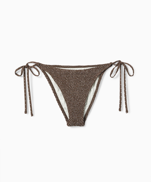 SMOCKED DOT TRIANGLE BIKINI BRIEF BROWN