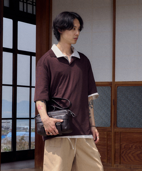 Knit Collar T-shirt - Dark Brown