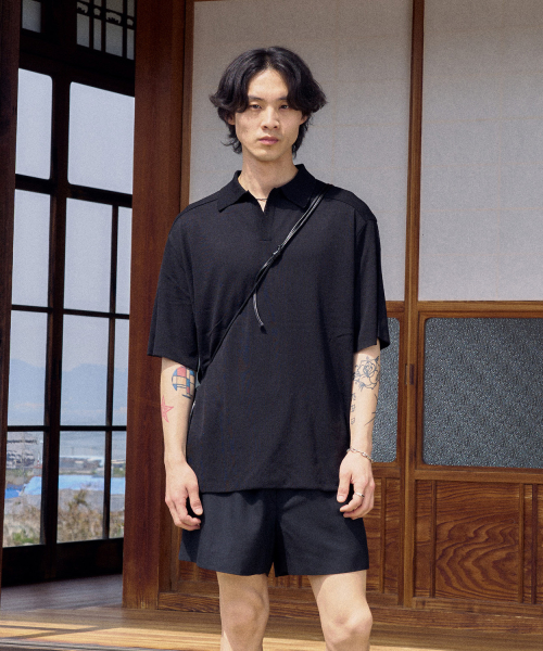 Knit Collar T-shirt - Black