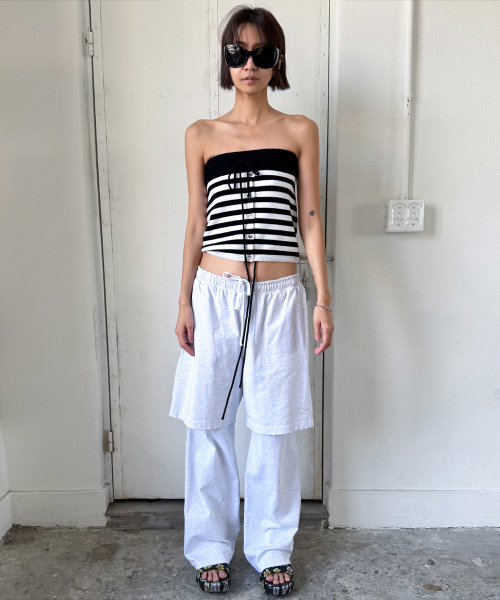 BUTTON KNITTED TUBE TOP NAVY STRIPE
