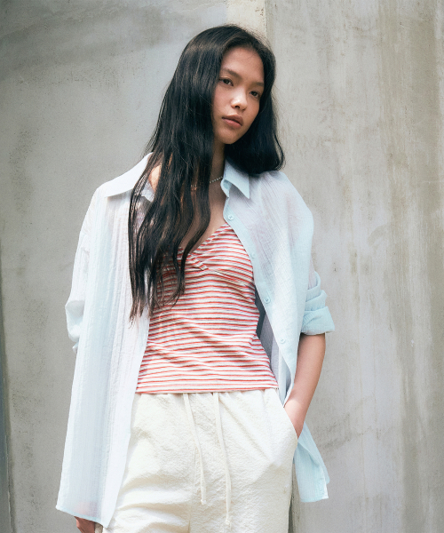 Linkle Pin See Through Stripe Shirt (Sky Blue)