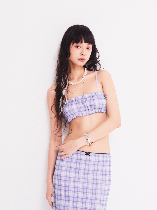 ◆as if calie◆ VINTAGE CHECKERED BRA TOP PURPLE CA25BSL002P 에즈이프 캘리(ASIF CALIE) VINTAGE CHECKERED BRA TOP PURPLE