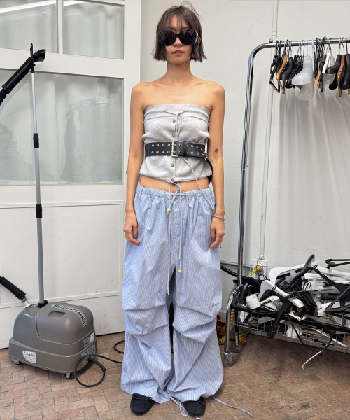 BUTTON KNITTED TUBE TOP LIGHT GRAY