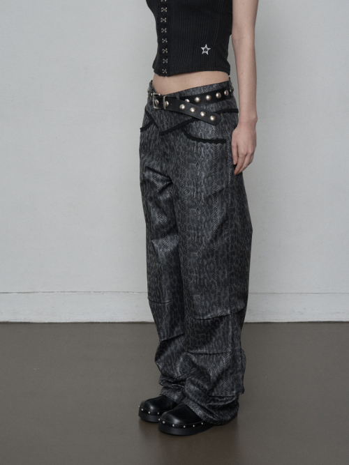 PYTHON LACE PANTS / CHARCOAL