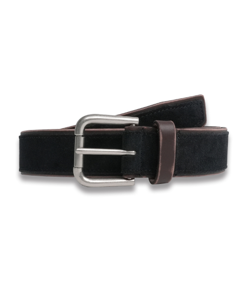 Cowhide Vintage Half Suede Leather Belt BLACK/BROWN