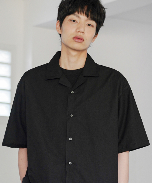 Bliss Open Collar Half Shirt Black NSSS2633
