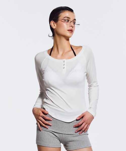 에이치덱스() 우먼스 쉬어 슬림핏 롱 슬리브 (White) 상품 이미지