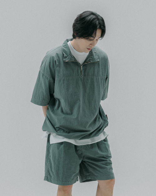 [SET] Летний комплект из анорака на полумолнии и шорт Light Green