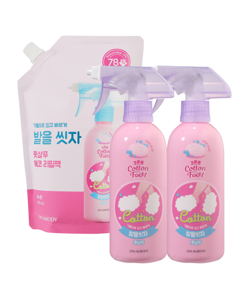 [온더바디] 코튼풋 발을씻자 풋샴푸 비누향 385ml x 2개 + 리필 500ml 1개 500512965112 