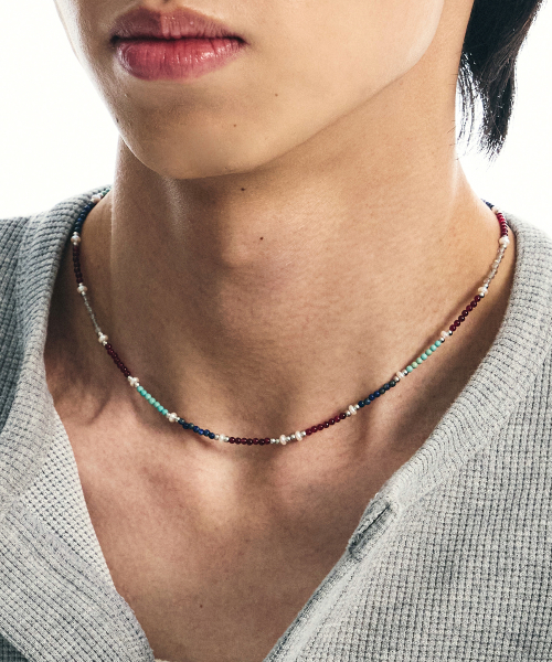 에스에스와이() 레드빈 민트 인디아 스톤 글라스 비즈 목걸이 상품 이미지