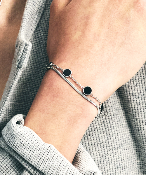 에스에스와이() 더블 레이어드 오닉스 스톤 팔찌 서클 실버 상품 이미지