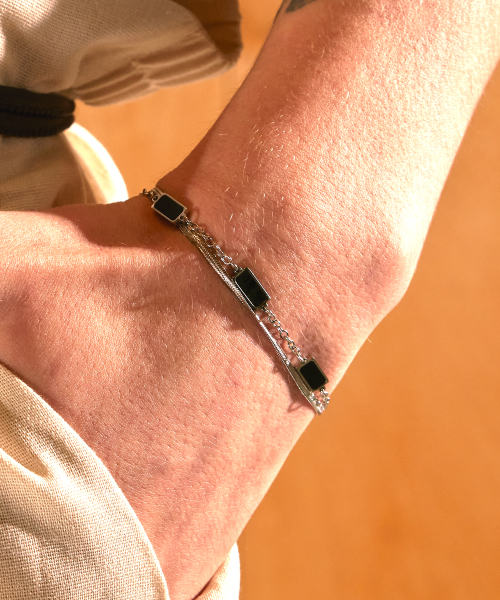 에스에스와이() 더블 레이어드 오닉스 스톤 팔찌 스퀘어 실버 상품 이미지