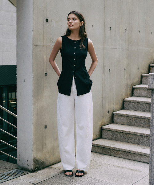 []Curved Pants[LMBESUDN5210]-White