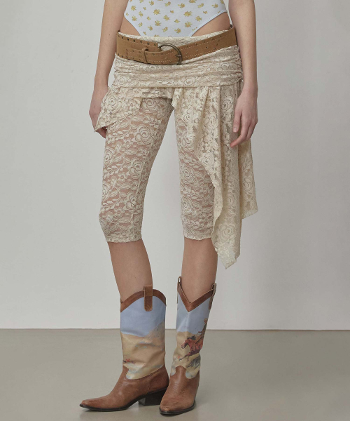 Asymmetric Lace Skirt Leggings Raw