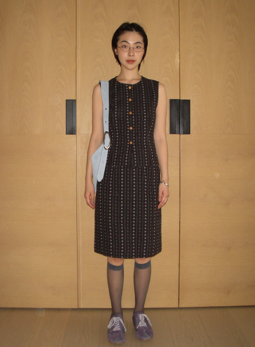 FLOWER JACQUARD SKIRT_DARK BROWN