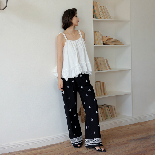 LS_Ethnic style straight wide pants