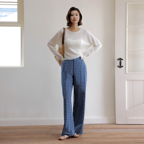 LS_Wide leg plaid pants