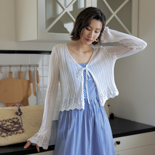 LS_Lace-up cover knitted cardigan