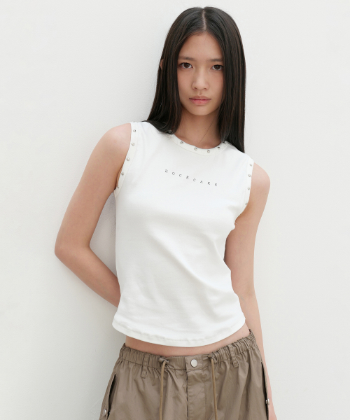 Eclipse Stud Tank Top - White
