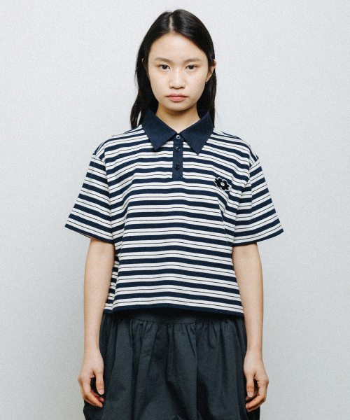 ESSENTIAL STRIPE COLLAR TEE navy
