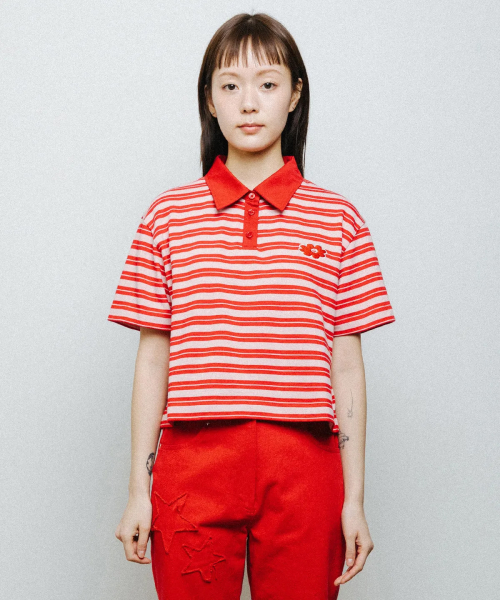 ESSENTIAL STRIPE COLLAR TEE pink