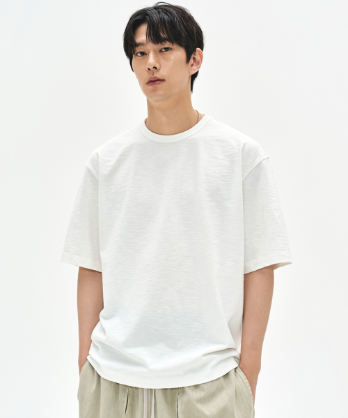 460G PIGMENT SLUB TSHIRTS-NATURAL IVORY-