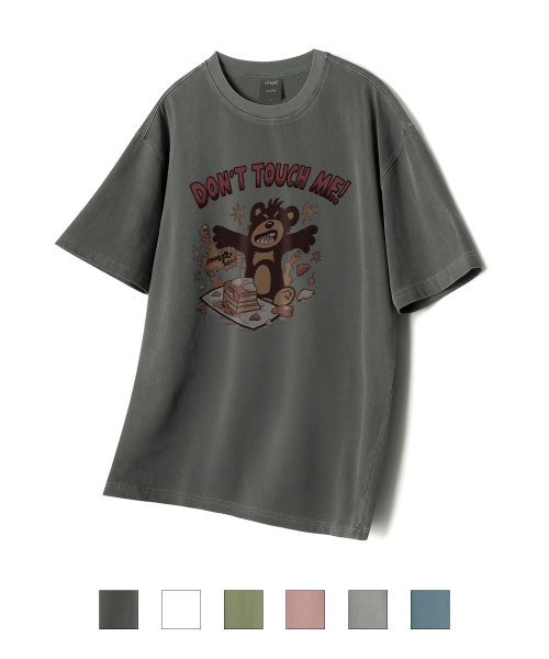 Hollysheesh Angry Bear Pigment Overfit Half T-shirts_6 COL