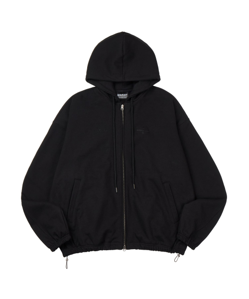 Cross String Hood Zip _ Black