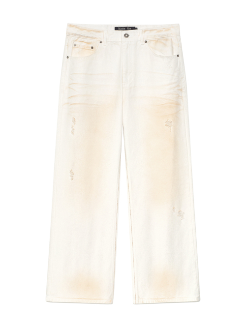 EMBO WASHED DENIM PANTS FOR MEN IN IVORY