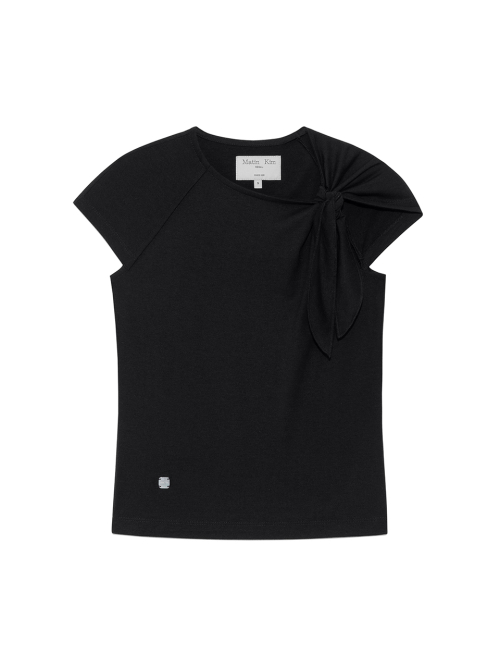 MATIN KIM ■ UNBALANCE TIED SHIRRING TOP 마뗑킴(MATIN KIM) UNBALANCE TIED SHIRRING TOP IN BLACK