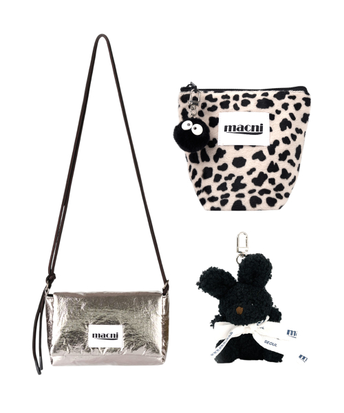Комплект glossy string bag & leopard pouch & keyring комплект