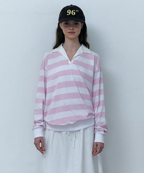 Happy полоска collar sweatshirt розовый полоска