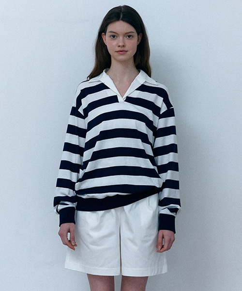 Happy полоска collar sweatshirt тёмно-синий полоска