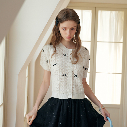 Cest crochet bow короткий рукав кардиган