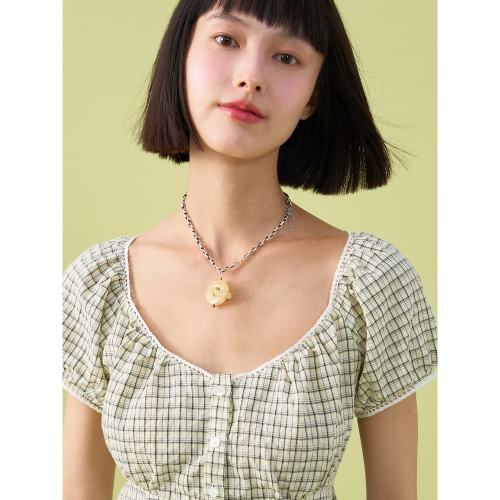 Клетчатая блузка с кружевом Light Green