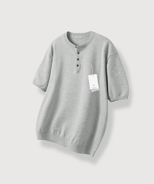 Легкий трикотажный лонгслив хенли_White Melange