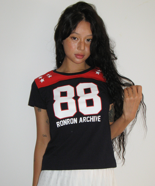 Tシャツ・カットソー RONRON SPORTY 88 STAR SHORT T SHIRT NAVY RR25BST1438NV Star Cotton Knit T-Shirt