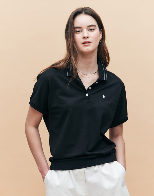 Iconic релакс-фит футболка-пике с коротким рукавом Black