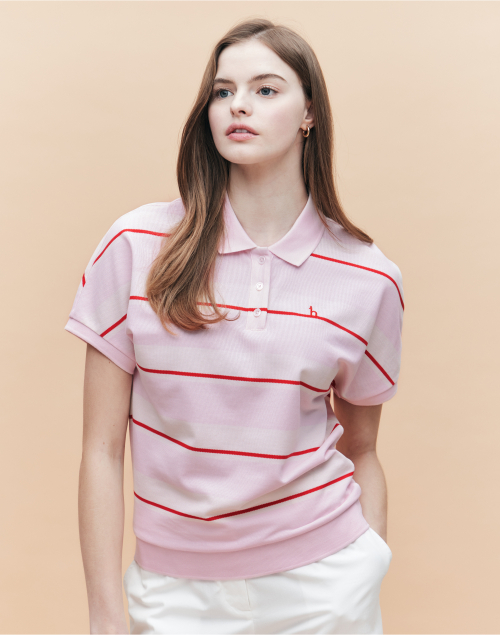 Свободное поло в полоску Light Pink