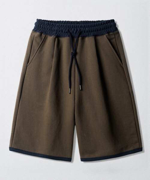 Flash Summer One Tuck Color Block Half Pants Cedarbrown ISSP2643