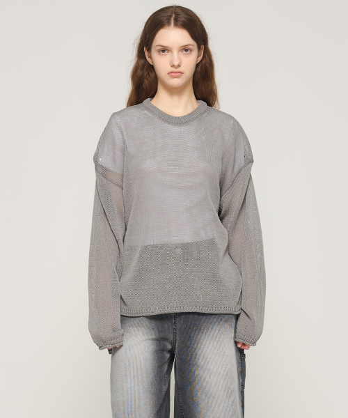 Свободный летний джемпер в дырочку (Gray)