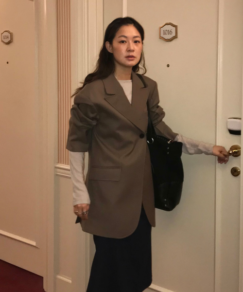BOYFRIEND DOUBLE BUTTON JACKET_MOCHA