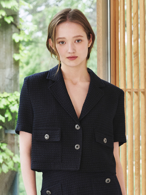 Кроп-жакет из летнего твида Deep Navy